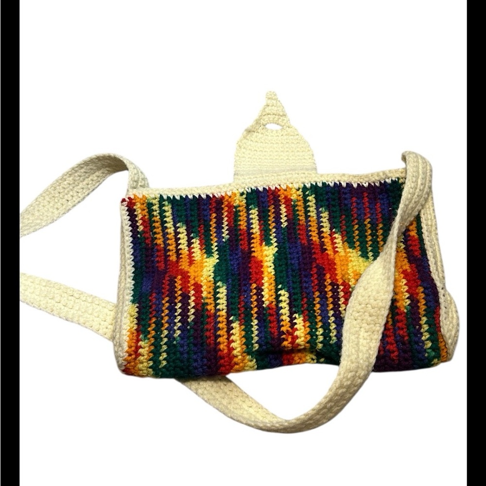 Hand Crocheted Boho Rainbow Crossbody Purse W Button Closure - Picture 4 of 4
